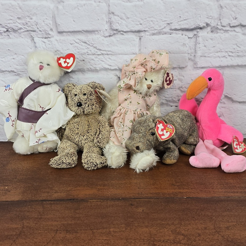 Lot of 5 Ty Plush- Pinky, Tubbo, Nola, Suki & Harry Beanie Babies/Attic Treasure